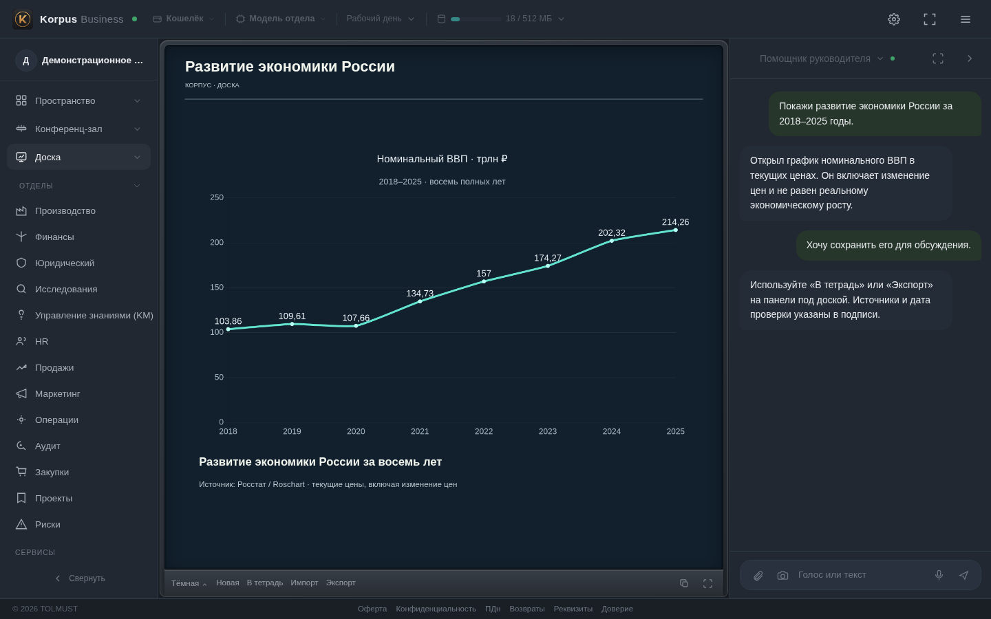 Корпоративное пространство Korpus Start Business: 13 отделов и диалог с помощником руководителя